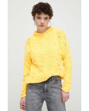 Desigual sweter bawełniany kolor żółty z półgolfem