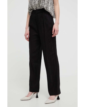 Desigual spodnie z domieszką lnu ARMAND kolor czarny proste high waist 24SWPW10