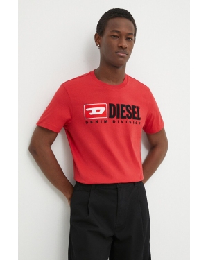 Diesel t-shirt bawełniany T-DIEGOR-DIV męski kolor czerwony z aplikacją