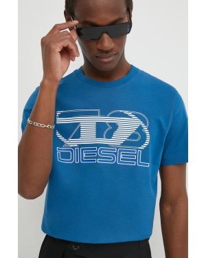 Diesel t-shirt bawełniany T-DIEGOR-K74 męski kolor niebieski z nadrukiem A12502.0GRAI