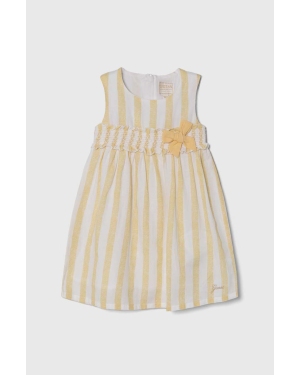 Guess sukienka z domieszką lnu dziecięca kolor żółty mini rozkloszowana