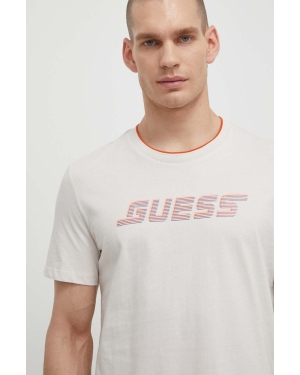 Guess t-shirt bawełniany EGBERT męski kolor beżowy z nadrukiem Z4GI11 I3Z14