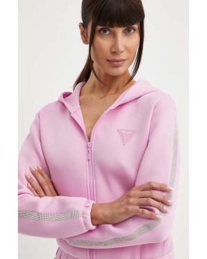 Guess bluza KIARA damska kolor różowy z kapturem z aplikacją V4GQ15 FL04P