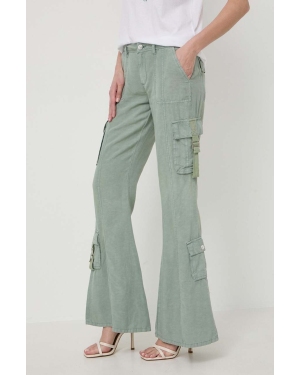 Guess spodnie z domieszką lnu CLAY kolor zielony dzwony high waist W4GA88 WG8N0