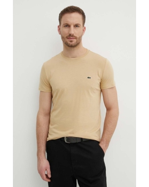 Lacoste t-shirt bawełniany kolor beżowy gładki