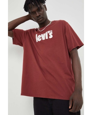 Levi's t-shirt bawełniany kolor bordowy z nadrukiem