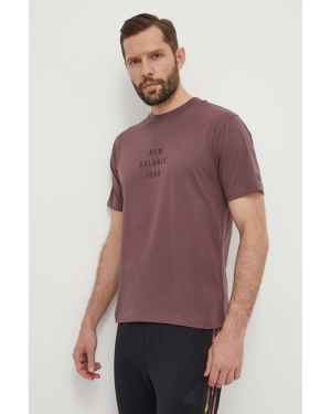 New Balance t-shirt bawełniany męski kolor fioletowy z nadrukiem MT41519LIE