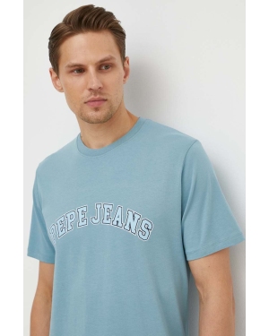 Pepe Jeans t-shirt bawełniany męski kolor niebieski z nadrukiem