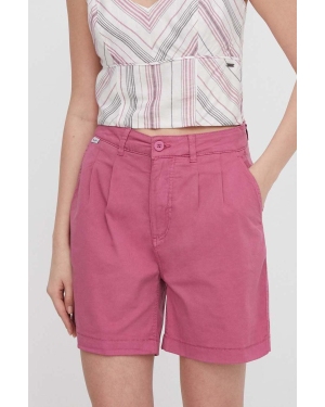 Pepe Jeans szorty damskie kolor różowy gładkie high waist