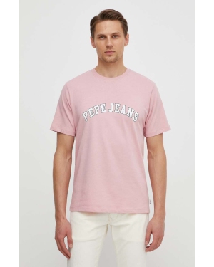 Pepe Jeans t-shirt bawełniany męski kolor różowy z nadrukiem