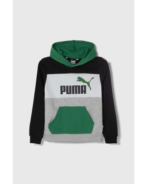 Puma bluza dziecięca ESS BLOCK TR B kolor zielony z kapturem wzorzysta