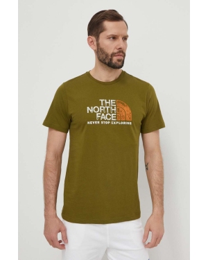 The North Face t-shirt bawełniany męski kolor zielony z nadrukiem NF0A87NWPIB1
