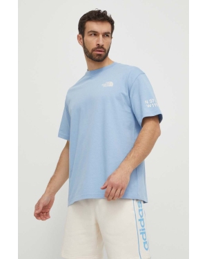 The North Face t-shirt bawełniany męski kolor niebieski z nadrukiem NF0A87F6QEO1