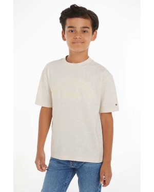 Tommy Hilfiger t-shirt bawełniany dziecięcy kolor beżowy z nadrukiem