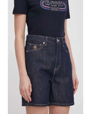 Tommy Hilfiger szorty jeansowe damskie kolor granatowy gładkie high waist WW0WW41325