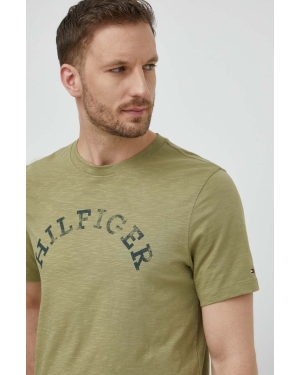 Tommy Hilfiger t-shirt bawełniany męski kolor zielony z nadrukiem MW0MW34432