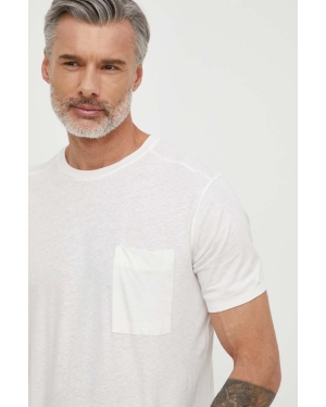 United Colors of Benetton t-shirt z domieszką lnu kolor biały gładki