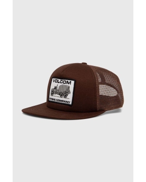 Volcom czapka z daszkiem kolor brązowy z aplikacją