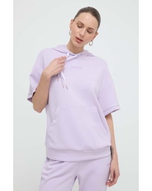 Armani Exchange bluza damska kolor fioletowy z kapturem z nadrukiem 3DYM77 YJEPZ