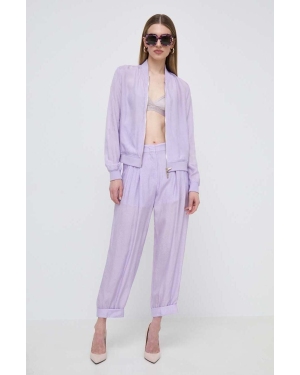 Armani Exchange spodnie damskie kolor fioletowy proste high waist 3DYP39 YN9RZ