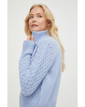 G-Star Raw sweter wełniany damski kolor niebieski ciepły