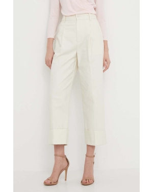 Lauren Ralph Lauren spodnie damskie kolor beżowy proste high waist 200871814
