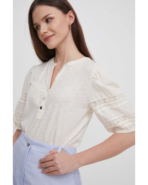 Lauren Ralph Lauren bluzka bawełniana damska kolor beżowy gładka