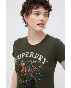 Superdry t-shirt bawełniany damski kolor zielony