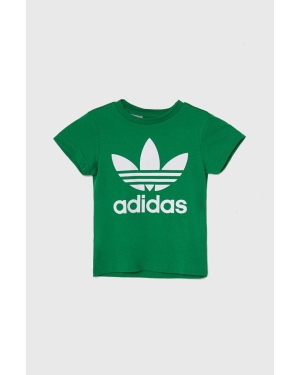 adidas Originals t-shirt bawełniany dziecięcy TREFOIL kolor zielony z nadrukiem