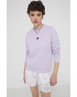 Tommy Jeans bluza bawełniana damska kolor fioletowy z aplikacją