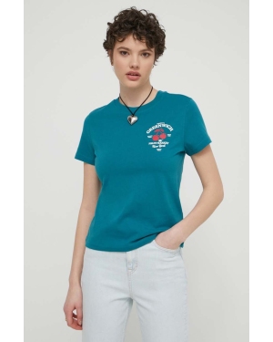 Tommy Jeans t-shirt bawełniany damski kolor turkusowy DW0DW17820