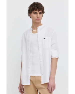 Tommy Jeans koszula z domieszką lnu kolor biały regular ze stójką