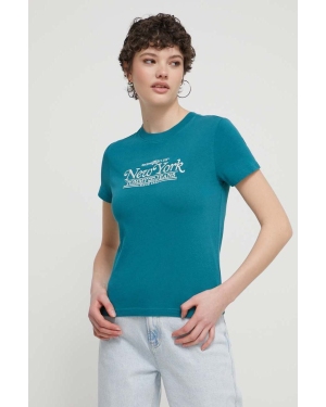 Tommy Jeans t-shirt bawełniany damski kolor turkusowy DW0DW17826