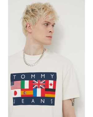 Tommy Jeans t-shirt bawełniany Archive Games męski kolor beżowy z nadrukiem DM0DM19545