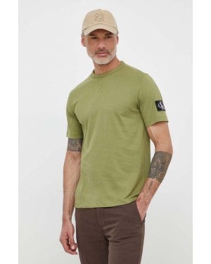 Calvin Klein Jeans t-shirt bawełniany męski kolor zielony gładki