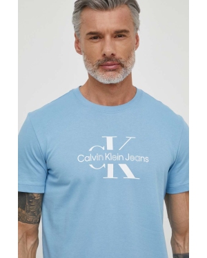Calvin Klein Jeans t-shirt bawełniany męski kolor niebieski z nadrukiem