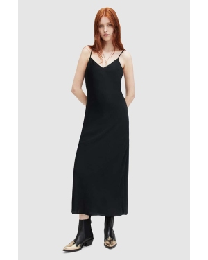 AllSaints sukienka Bryony kolor czarny midi prosta