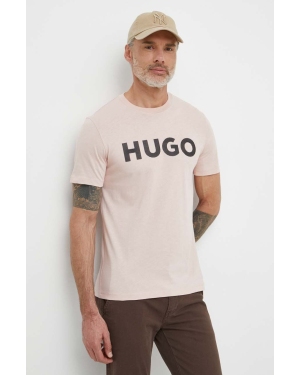 HUGO t-shirt bawełniany męski kolor różowy z nadrukiem