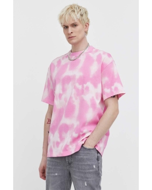 HUGO t-shirt bawełniany męski kolor różowy wzorzysty 50509986