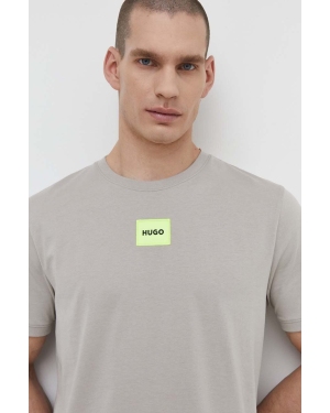 HUGO t-shirt bawełniany męski kolor szary z aplikacją