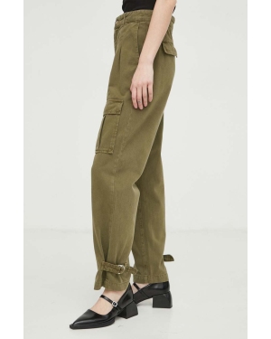 BA&SH spodnie bawełniane MAROON kolor zielony fason cargo high waist 1E24MARO