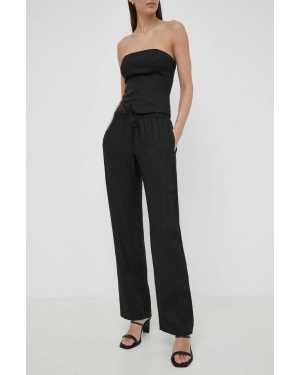 Samsoe Samsoe spodnie lniane HOYS kolor czarny proste medium waist F23900002