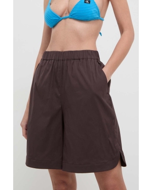 Max Mara Beachwear szorty plażowe damskie kolor brązowy gładkie high waist 2416141019600