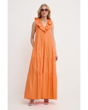 Silvian Heach sukienka bawełniana kolor pomarańczowy maxi rozkloszowana