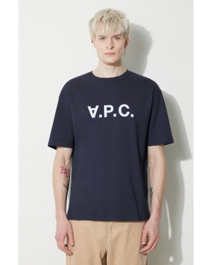 A.P.C. t-shirt bawełniany T-Shirt River męski kolor granatowy z nadrukiem COFDW.H26324.IAK