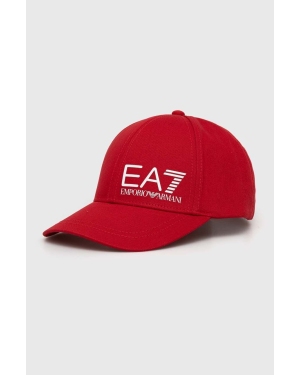 EA7 Emporio Armani czapka z daszkiem bawełniana kolor czerwony z nadrukiem