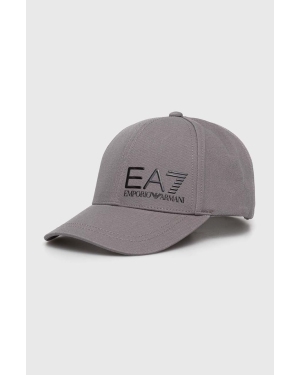 EA7 Emporio Armani czapka z daszkiem bawełniana kolor szary z aplikacją