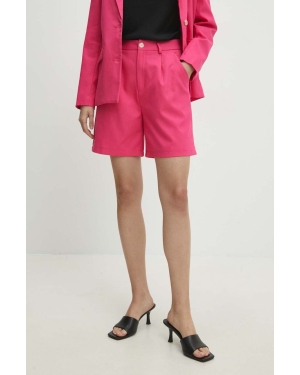 Answear Lab szorty z lnem kolor różowy gładkie high waist