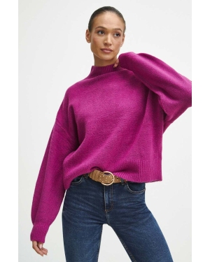 Medicine sweter z domieszką wełny damski kolor różowy ciepły z półgolfem