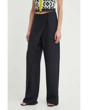 Liviana Conti spodnie z domieszką lnu kolor czarny proste high waist L4SL87